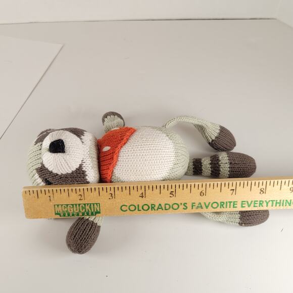 Pottery Barn Modern Baby Raccoon Knit Plush 8" Organic Cotton Stuffed Animal Toy - Picture 8 of 14